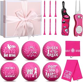Realspring 18 Pcs Pink Golf Accessories Kit Valentine Gift for Women-6 Pink Golf Balls, 6 Tees, 2 To