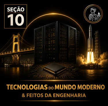 Capa da “Seção 10 - Tecnologias do Mundo Moderno”, com fundo preto e detalhes dourados.