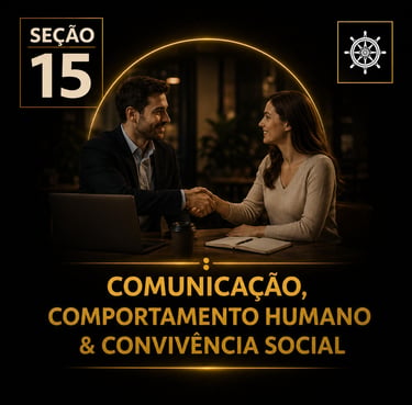 Capa da “Seção 15 – Comunicação e Convivência Social”, com fundo preto e detalhes dourados.