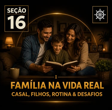 Capa da “Seção 16 - Família na Vida Real”, com fundo preto e detalhes dourados.