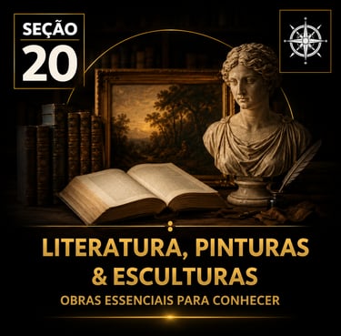 Capa da “Seção 20 - Literatura, Pinturas e Esculturas”, com fundo preto e detalhes dourados.
