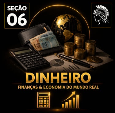 Capa da “Seção 06 - Dinheiro e Finanças”, com fundo preto e detalhes dourados.