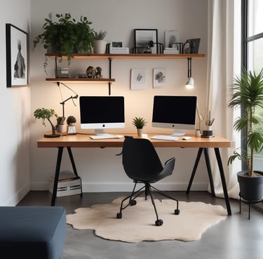 Portrait of a confident professional in a modern office setting with a dark theme and cyan accents.