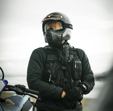 Man wearing a motorcycle helmet
