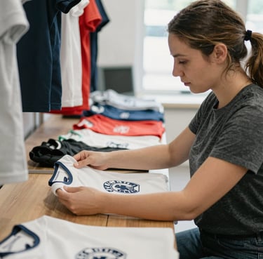 A happy customer wearing a vibrant soccer jersey from velozcamisetas, smiling outdoors.