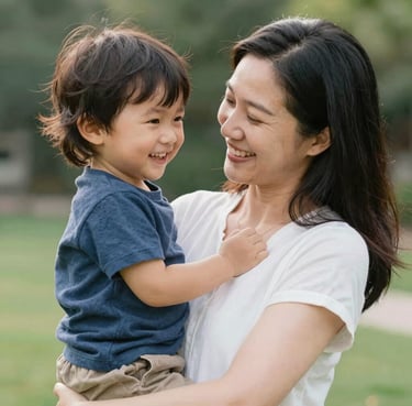 A smiling woman holding a reusable ply tote bag outdoors surrounded by greenery.