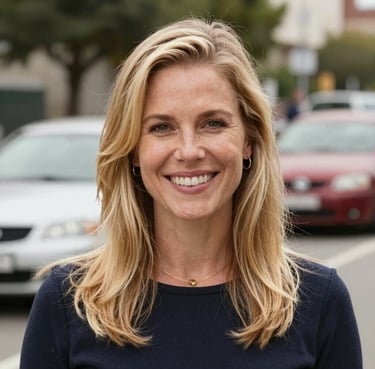 A smiling woman holding a reusable ply tote bag outdoors surrounded by greenery.