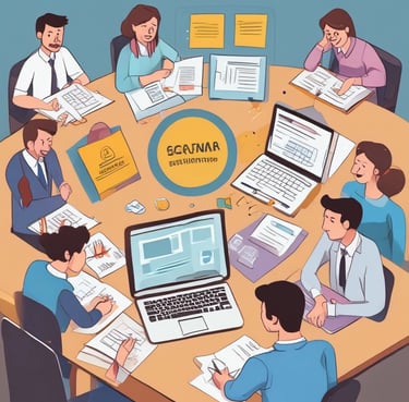 A group of people are gathered in a conference room, engaged in a UX training session. Two women are seated at a table with laptops, participating in the training. A large poster on the wall advertises UX Indonesia and a UX training series. Papers with diagrams are taped to the wall, and various electronic devices and cups are on the table.