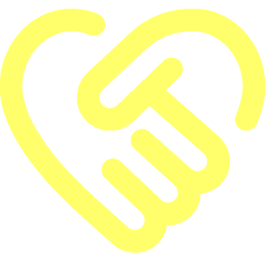 Icône poignée de main jaune évoquant un service humain et réactif pour professionnels.