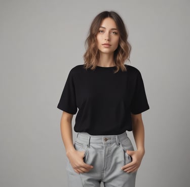 woman wearing black crew-neck shirt