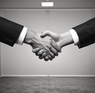 People walk past a large, grey stone wall featuring a prominent red and white logo of a financial institution. The scene captures individuals in business attire, some holding umbrellas or wearing headphones.