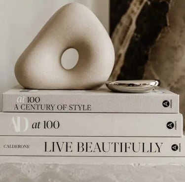 Luxury Minimalist Decor Styling | Neutral Still Life with Design Books & Sculptural Objects | Contem