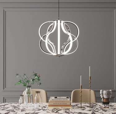 LED modern dining room chandelier, chrome pendant light fixture.