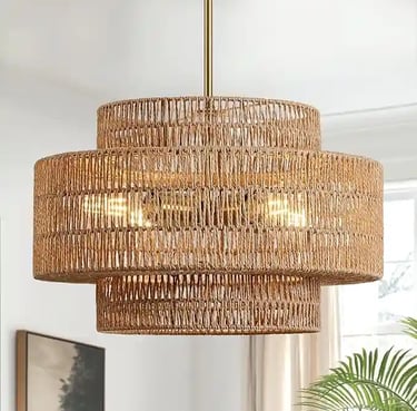 Boho Rattan Chandelier Light Fixture boho lighting for living room