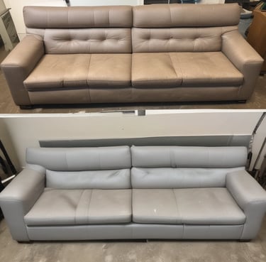 A close-up view of a piece of furniture with a textured, ribbed fabric surface in a warm, earthy brown color, forming a smooth, gently curving shape. The seat cushion is upholstered in a solid, muted green fabric, providing a contrasting texture and color.