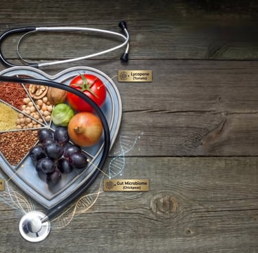 Heart-healthy superfoods and stethoscope on a rustic wood background for cardiovascular wellness.