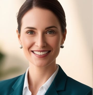 a woman in a green suit and white shirt