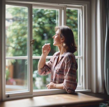 Delicately arranged desserts are placed in square, brown paper trays. Each dessert is round with a white, sponge-like outer layer and different toppings on top, such as chocolate and nuts. They are displayed on a white surface, partially lit by warm light.
