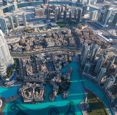Aerial view of Dubai city from the top of a tower