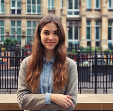 smiling woman wearing gray dress