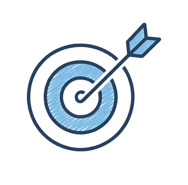Hand-drawn target and arrow icon highlighting business focus, goals, and outcomes.