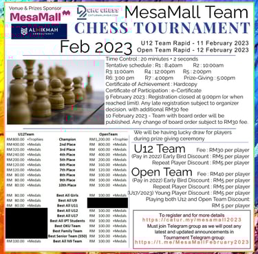 Catur Malaysia. Malaysia Chess Tournament. MesaMall Team Chess Tournament.Chess Malaysia