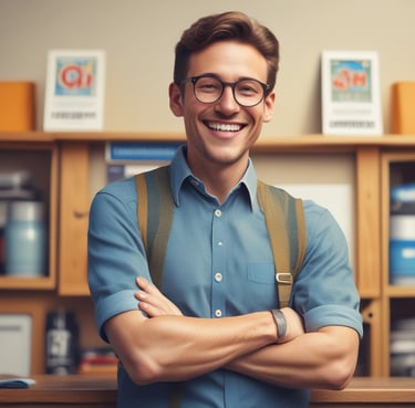 A happy customer giving a thumbs up in a legal office.