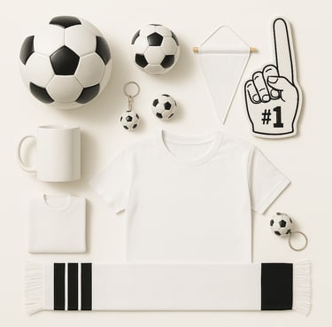 Custom branded promotional sports items including balls, bottles and accessories