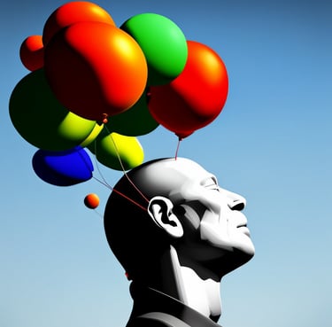 Mental performance represent by a man with a head of a head of a human head with balloons