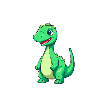 Illustrazione di un dinosauro verde sorridente in stile cartone animato, utilizzato per contenuti divertenti e dedicati ai ba