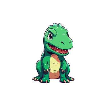Illustrazione di un piccolo dinosauro verde sorridente in stile cartone animato, ideale per contenuti dedicati ai bambini del