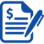 Icon of a pen writing on a document with a dollar sign.