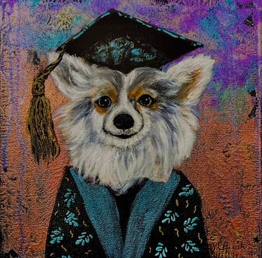 “The Grad Puppy” dog painting 