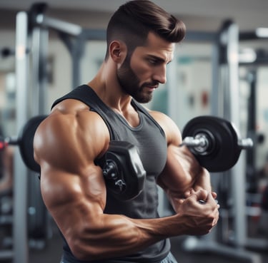 A smiling man engaged in a personal training session at home.
