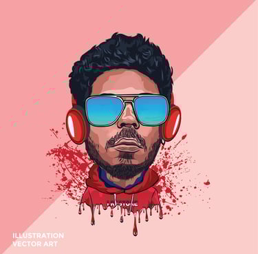 Vector caricature of a famous actor with exaggerated smile and sunglasses