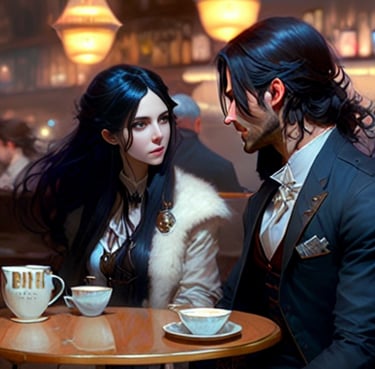 Blissful Euphoria - Anime drawing of Couple sitting at coffee shop