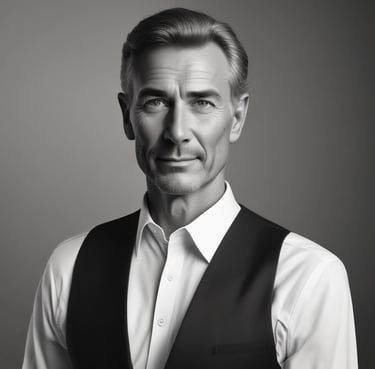 A smiling middle-aged man looking confident outdoors.