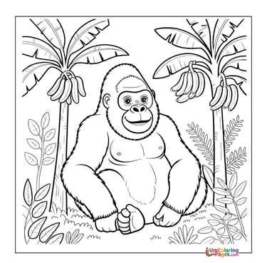 Gorilla family coloring template jungle animal for children