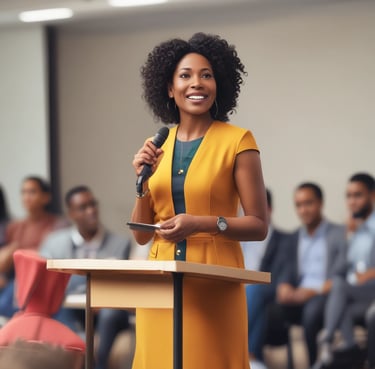 Portrait of a smiling professional woman in a modern office setting.