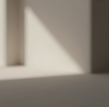 Diffuse atmosphere of light and shadow, blurred architectural shapes, high-end poetic lighting, soft sand and charcoal tones #F9F7F2 #333333