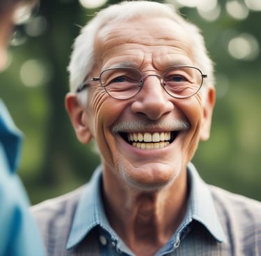 A happy dentist showing a bright smile in a modern dental clinic.