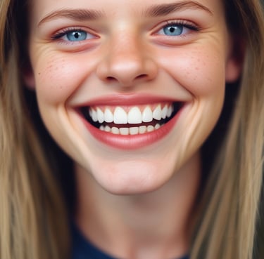 A happy dentist showing a bright smile in a modern dental clinic.