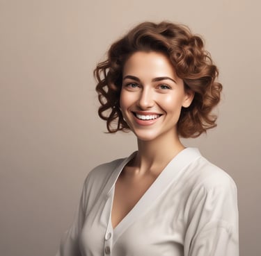 A happy dentist showing a bright smile in a modern dental clinic.