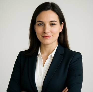 A professional portrait of a woman in business attire, looking confident and approachable. Minimalist background, bright and even studio lighting. North American / International style.