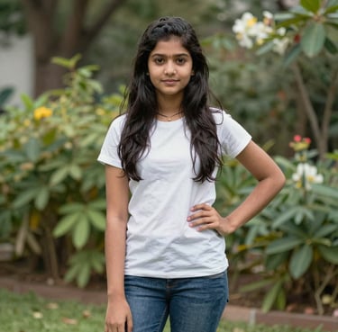 A smiling woman holding a notebook, looking thoughtful and engaged.