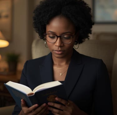 black lady reading a book
