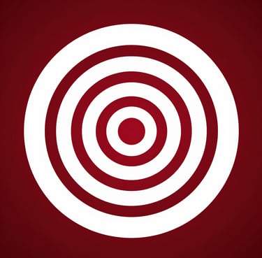 red concentric circle target icon on a dark red background for data tracking and goal achievement.