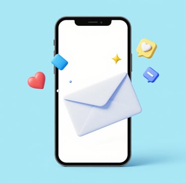 mobile phone with an email envelope and social media notification icons. Pisma iz srca