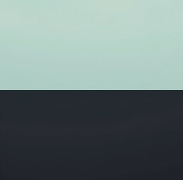 A minimalist landscape photograph featuring a single thin horizon line. The sky is a pale #A7C5C3 and the earth is a deep #1C2826. The composition is perfectly balanced and calm.