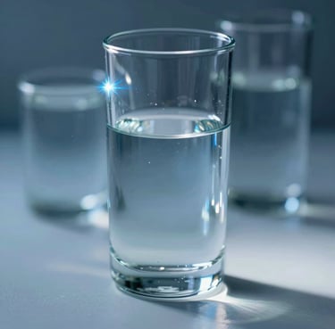 Artistic photography of light refracting through glass, creating blue flares in #98C1D9, professional studio high-resolution style.